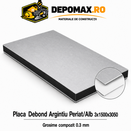 Placa BOND argintiu periat/alb 3mm, 1500x3050mm, aluminiu 0.3mm